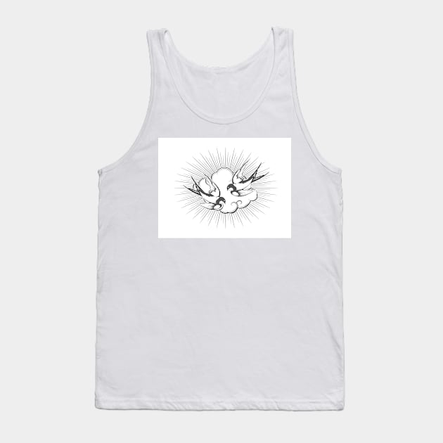 Two Flying Swallow Birds in a Sky Tank Top by devaleta